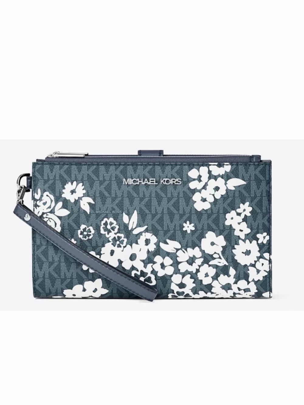 Michael Kors Navy Floral Logo Wristlet Wallet